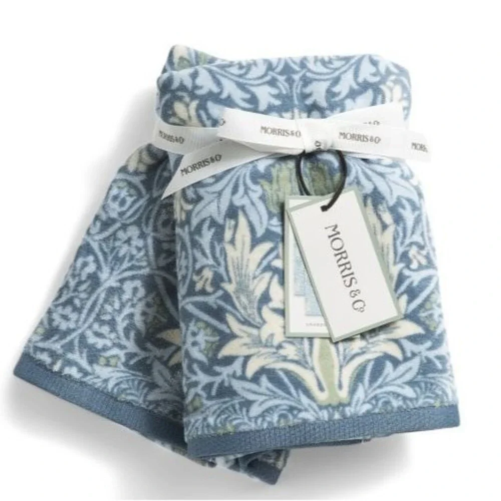 Morris & Co 2 Bath Towels 2 Hand Towels Blue Snakeshead Blue Cotton Velour